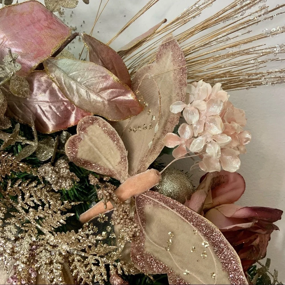Rose Gold Blush Christmas Poinsettias Door Wall Wreath Romantic Victorian Wreath